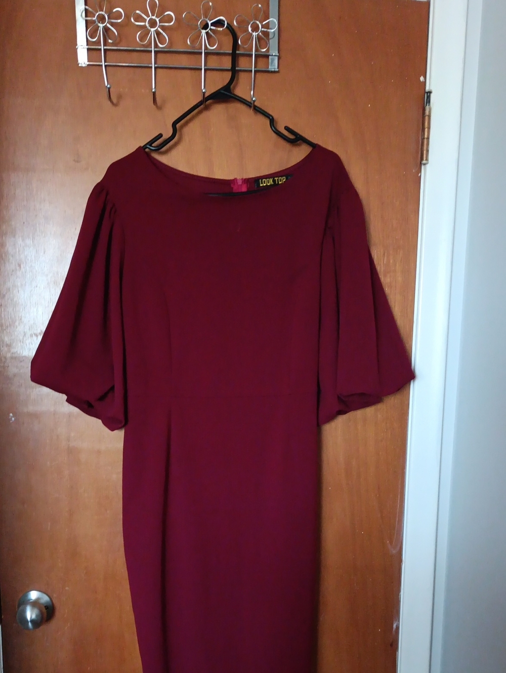 Burgundy Midi Dress with Flutter Sleeves